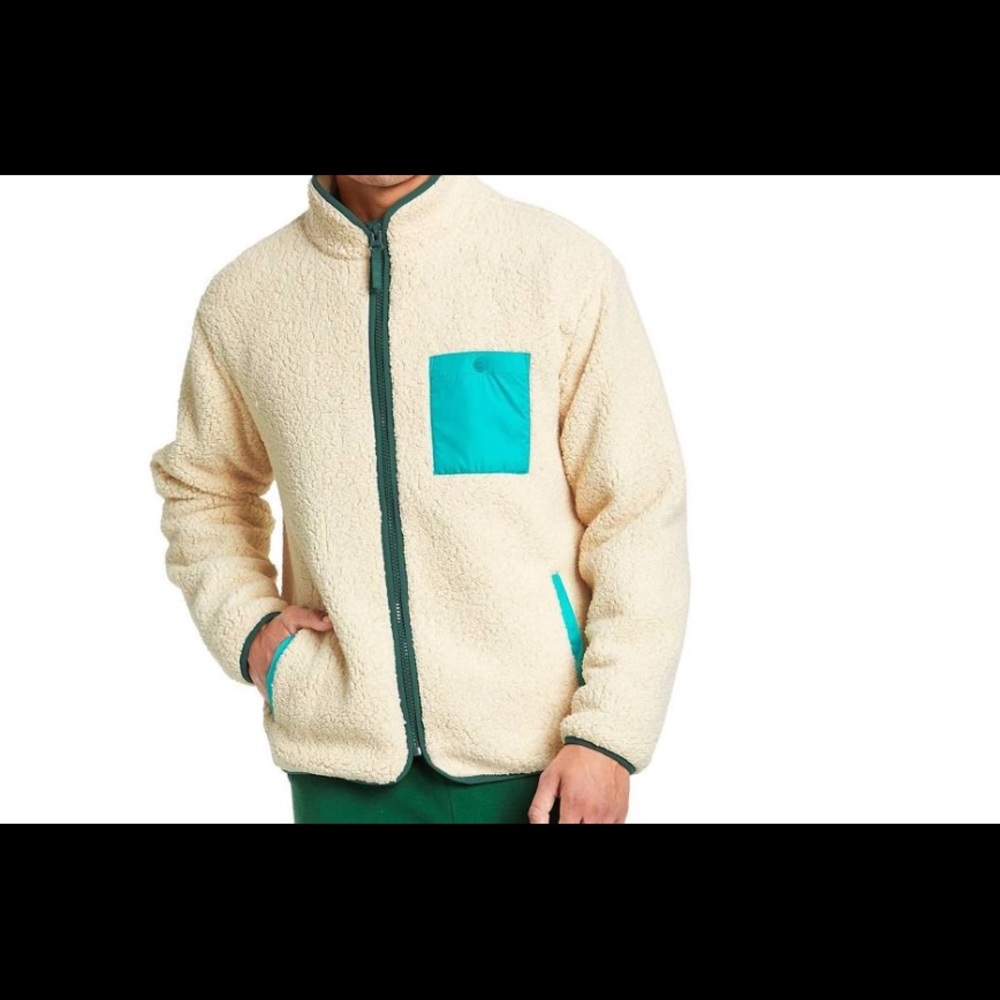 New XL New Men's Contrast Pocket Fleece Jacket